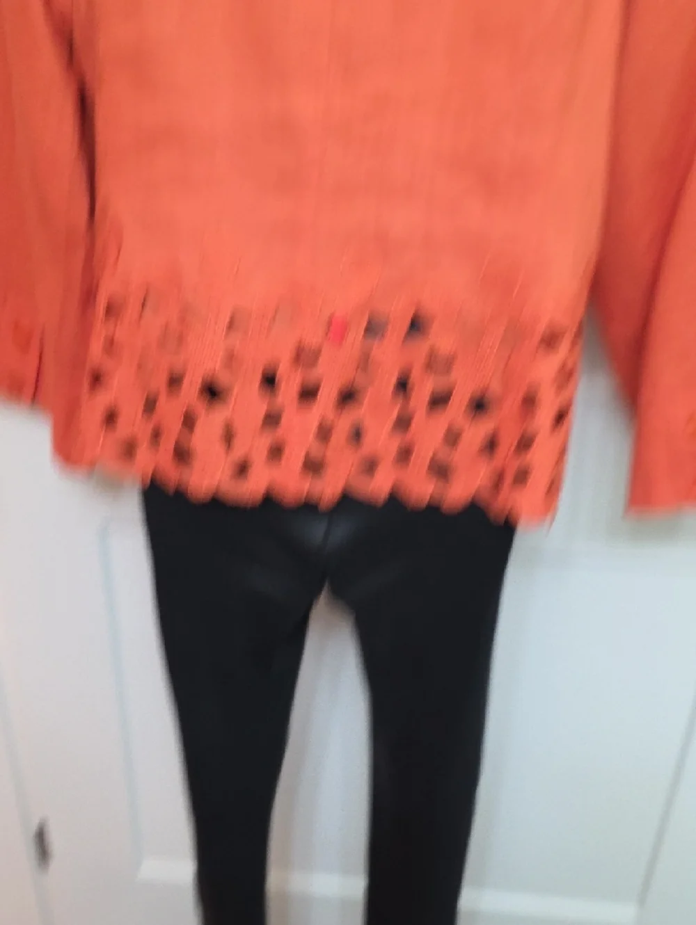 Orange Linen Button-Front Jacket with Crochet Hem by JSong